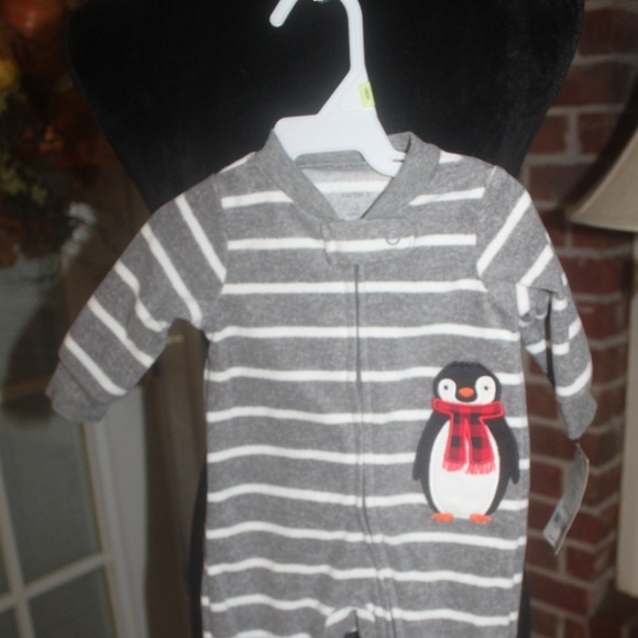 Carter's Gray White Stripe Cute Penguin onesie super soft fleece size 3M…New - Picture 2 of 4